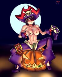 1girls beidou_(genshin_impact) big_breasts breasts brown_hair cosplay eyepatch female female_focus female_only genshin_impact halloween halloween_costume hat pumpkin red_eyes risky_boots shantae shellshoker77 skull smooth_skin tagme