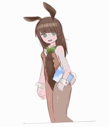 album brown_hair bunny_ears bunnysuit cyan_eyes danganronpa danganronpa_another fanganronpa light_skin nijiue_iroha partially_clothed sdra2 smooth_skin super_danganronpa_another_2 tights unknown_artist