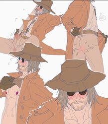 bara blush clothed edited karl_heisenberg male_only resident_evil sweat sweating vibrator vibrator_under_clothes