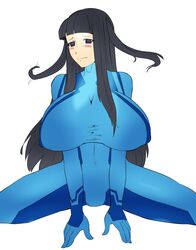 1girls alternate_costume black_hair blush breasts cosplay covered_navel embarrassed erect_nipples female female_only fire_emblem fire_emblem_awakening huge_breasts long_hair looking_at_viewer metroid milf mothimas navel nintendo purple_eyes samus_aran_(cosplay) skin_tight solo solo_female tharja_(fire_emblem) thighs two_side_up zero_suit