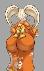 1girls ass ass_focus ass_in_dress big_ass blonde_hair bottom_heavy bubble_butt clothed danganronpa dat_ass female female_only huge_ass kimono nathanatwar saionji_hiyoko shortstack simple_background solo solo_female teapot_(body_type) thick_ass twintails whateverdoes yukata