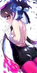 +_+ 1girls alternate_hairstyle ass bangs bare_back black_hair bow bowtie butt callie_(splatoon) clothed earrings female female_focus female_only gloves hair_ornament hizake inkling kashu_(hizake) leggings long_hair looking_at_viewer looking_back mole mole_under_eye nintendo pink_hair pointy_ears pseudo_hair shiny shiny_clothes shiny_hair sideboob simple_background smooth_skin solo splatoon splatoon_(series) splatoon_2 tentacle_hair tight_clothing two_tone_hair very_long_hair wet wet_clothes white_background white_gloves yellow_eyes