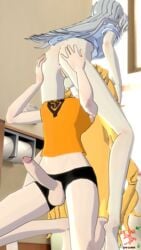 3d big_penis blonde_hair breasts clothing futa_on_futa futanari holding_ass holding_head human intersex oral pajamas rwby sfmslayer weiss_schnee white_hair yang_xiao_long