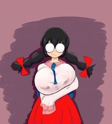 2018 arms_under_breasts big_breasts black_hair braid breasts clothed clothing dizzytizzy fairy fairy_queen fairy_wings female female_only glasses hi_res huge_breasts kirby_(series) kirby_64 kirby_64:_the_crystal_shards long_sleeves nintendo opaque_glasses queen_ripple round_glasses smirk solo twin_braids twintails wings