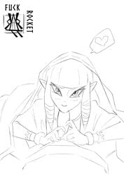 1boy 1girls bangs bedroom_eyes black_and_white blush fellatio fuckrocket hands_on_penis looking_at_viewer monochrome nintendo oral penis playing_skinflute pointy_ears pov princess_zelda sketch skyward_sword the_legend_of_zelda under_covers zelda_(skyward_sword)