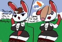 2020 animal_crossing brown_hair klutzatdusk nintendo penis_on_face rabbit stockings tiffany_(animal_crossing) white_fur