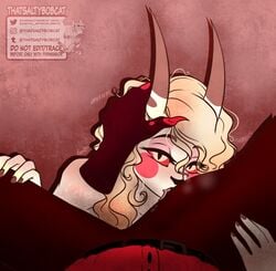 alastor_(hazbin_hotel) bulge charlie_morningstar_(hazbin_hotel) clothed_male_nude_female demon_boy demon_form demon_girl female hazbin_hotel licking male male_pov pov straight straight_hair thatsaltybobcat unseen_male_face