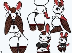 2020 animal_crossing brown_hair furry klutzatdusk nintendo rabbit solo spread_legs stockings tiffany_(animal_crossing) white_fur