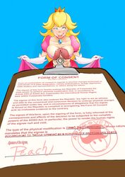 1futa ahe_gao bad_censor balls blonde_hair blush cleavage clipboard cock_pointing_towards_viewer contract covering dickgirl dildo dress_lift earrings edit english_text erection full-package_futanari futa_only futanari goofywerm huge_cock large_penis mario_(series) nintendo oo_sebastian_oo pov princess_peach rolling_eyes signature solo testicles text third-party_edit