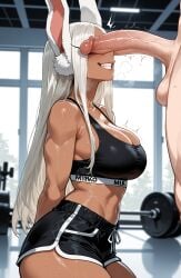 ai_generated big_ass big_breasts big_butt big_thighs boku_no_hero_academia gym gym_clothes gym_shirt gym_shorts gym_uniform hot huge_ass huge_breasts huge_butt huge_thighs miruko miyuai my_hero_academia penis penis_on_face rabbit_ears rumi_usagiyama sexy sexy_female thick thick_ass thick_butt thick_legs thick_thighs