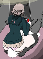 anon artist_request clothed_facesitting danganronpa danganronpa_2:_goodbye_despair facesitting gamer gamer_girl gaming nanami_chiaki pantyshot sitting_on_face straight_hair