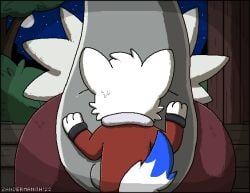 2022 2d_animation anal animated anthro anthro_on_feral artist_name beast_rimming bench blue_body blue_fur breath canid canine canis cheek_tuft clothed clothed_anthro clothed_male clothing dated digital_media_(artwork) dipstick_tail duo ellipsis facial_tuft feral forest fossil_pokemon fur furniture generation_6_pokemon grey_body head_tuft interspecies male mammal markings moon night nintendo oral outside pixel_(artwork) pixel_animation plant pokemon pokemon_(species) pokephilia red_body rimjob rimming sex sky star starry_sky tail tail_markings tail_motion text tree tuft tyrantrum white_body white_fur wolf wood wood_bench wood_furniture zandermanith zoophilia