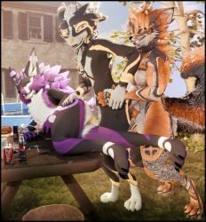 absurd_res anal anal_sex anthro beverage biceps black_body black_border black_fur blush bodily_fluids border camrige_(character) canid canine canis coca-cola collar cum cum_drip cum_in_ass cum_inside cumshot deuzear dripping ejaculation erection fox fur furniture genital_fluids genitals group group_sex hair hand_on_hand hand_on_hip hi_res knot lill_esp looking_at_another looking_pleasured male male/male male_penetrating mammal multicolored_body multicolored_fur muscular muscular_anthro muscular_male nardoragon open_mouth orange_body orange_fur orgasm paws pecs penetration penile penile_penetration penis penis_in_ass penis_in_hand purple_body purple_fur redbull rexouium sandwich_position sex smile soda table tail text tongue trio wharf_(character) white_body white_fur