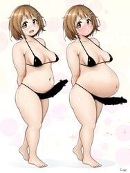 1futa bangs bar_censor big_belly bikini blush breasts brown_eyes brown_hair censored collarbone commentary_request dot_nose eyebrows_visible_through_hair flower full_body furrowed_brow futa_only futanari hair_flower hair_ornament highres human idolmaster idolmaster_cinderella_girls light_skin looking_at_viewer looking_to_the_side medium_hair mimura_kanako multiple_views navel open_mouth pale_skin plump pregnant pregnant_futa shadow shigekikkusu shiny shiny_hair signature silhouette solo standing swimsuit tareme thick_thighs thighs