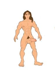 1boy abs big_balls brown_eyes brown_hair disney drawfag drawthread_request erection full_body gay huge_cock long_hair male_focus male_only muscles naked partially_retracted_foreskin pecs penis pinup_(style) tarzan_(1999_film) tarzan_(character) thick_penis white_background