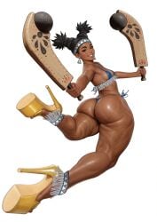 2025 absurd_res absurdres action_pose anklet anus armpits ass asshole asshole_behind_thong big_ass bikini bikini_bottom bikini_top black_hair bottom_heavy breasts brown_eyes capcom cellulite club dark-skinned_female dark_hair dark_skin digital_drawing_(artwork) digital_media_(artwork) earrings gluteal_fold hairband high_heels high_resolution highres huge_thighs jefferson_ulisses jumping large_ass large_thighs latina lily_hawk looking_at_viewer looking_back massive_thighs mexican one_leg_up open_mouth pinup platform_heels pussy round_ass shiny_skin skimpy skimpy_clothes small_breasts smile smiling_at_viewer street_fighter street_fighter_6 tagme tan_body tan_skin teeth teeth_showing thick_eyebrows thick_thighs thighs thong thong_bikini twintails underbutt vagina weapon white white_background