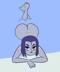 ass ass_up barefoot bath bathing bedroom_eyes big_ass butt feet feet_up grey_body grey_skin herny looking_at_viewer looking_up naked pixel_art purple_hair raven_(dc) submerged teen_titans water wplace wplace_(artwork)