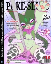 4:5 absurd_res animal_print animal_print_bikini animal_print_thigh_highs anthro belly bikini bikini_top bottomless bottomless_anthro bottomless_female bra breasts clothed clothing colored cover cow_print cow_print_bikini cow_print_thigh_highs dancing detailed digital_drawing_(artwork) digital_media_(artwork) domestic_cat english_text eyelashes felid feline felis female female_anthro fictional_magazine_cover flat_chested fur furniture generation_7_pokemon generation_9_pokemon genitals green_body green_fur hi_res legwear lingerie looking_at_viewer magazine magazine_cover makeup mammal mascara meowscarada nails navel nintendo nude open_mouth pattern_bikini pattern_clothing pattern_legwear pattern_swimwear pattern_thigh_highs pawpads pokeball pokemon pokemon_(species) pole pole_dancing pornography pose qr_code raised_arm shaded sharalythesheep smile solo spread_legs spreading stage stage_act stage_magician stockings stripper_pole swimwear text thigh_highs topwear tsareena two-piece_swimsuit underwear vulva