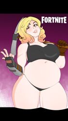 belly big_belly big_breasts big_butt blonde_hair breasts constructor_penny fortnite fortnite:_save_the_world gloves one_glove overweight overweight_female penny_(fortnite) pickaxe pregnant tagme thick_thighs topwear two_tone_hair underwear