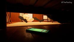 1girl 3d animated blue_hair camera commentary dildo english_commentary hiding indoors masturbation nude original phoking phone pussy recording self-upload sex_toy sitting sound spread_legs thephoking thighhighs under_bed video yuki_pk