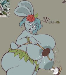 1girls anthro areola areola_slip ass aurusumbra big_ass big_breasts big_butt blue_body blue_fur blue_hair blue_nipples bra bracelet breasts coconut_bra don't_starve don't_starve_together female flower flower_in_hair furry glasses huge_ass huge_breasts huge_butt inconvenient_breasts lactation lagomorph leaf_clothing leaf_skirt nipples rabbit rabbit_ears ropes side_view simple_background skirt wardrobe_malfunction whispy_the_agricultured