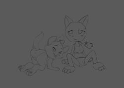 anthro cub dandy's_world disney duo feline female marie_(aristocats) scraps_(dandy's_world) see-through_clothing sketch swimsuit the_aristocats