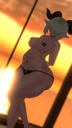 ewe faceless_female mistresswispy morning morning_after oc panties pasties sheep sheep_girl sheep_horns sheep_tail short_hair shortstack solo teasing_viewer voluptuous_female white_hair wispy_(mistresswispy)