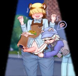 absurd_res blanc blush clothed clothing domestic_cat duo erection felid feline felis genitals hair heartopia hi_res human humanoid invalid_tag male male/male mammal penis selles simple_background vanya vanya_(heartopia)