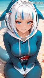 1futa 2026 ai_assisted ai_generated animal_hood anime artist_name beach blue_eyes blue_hair blush breasts bust explicit fish_tail futanari gawr_gura hi_res high_quality high_resolution highres hololive hood looking_at_viewer multicolored_hair patreon patreon_username penis sand shark_girl shark_tail sharp_teeth smile stable_diffusion streaked_hair tail teeth tsukoneko virtual_youtuber vtuber water watermark