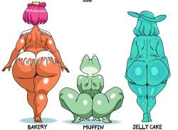 all_fours anthro ass ass_chart ass_comparison ass_focus ass_grab back back_view backboob bakery barefoot candy candy_girl crown cyan_body english_text flat_chest frog frog_girl frog_pose full_body ghost ghost_girl ghostec glitch_productions gooseworx grabbing grabbing_own_ass grabbing_own_breast hat huge_ass humor large_ass lineup martha_mildenhall meme pink_hair princess_loolilalu ribbit_(tadc) ribbit_(the_amazing_digital_circus) royalty short_hair signature simple_background spread_legs squatting tadc text the_amazing_digital_circus white_background