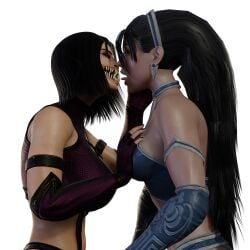2girls 3d 3d_(artwork) 3d_render black_hair black_nail_polish black_nails female/female female_only groping groping_breasts hand_on_breast hand_on_face holding_face incest kissing kitana kitana_(mk9) lesbian_kiss mileena mileena_(mk9) monster_girl mortal_kombat mortal_kombat_(2011) nail_polish self_upload tongue tongue_kiss tongue_out yuri yuri_incest