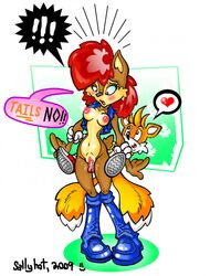 2009 anthro archie_comics canine chipmunk female fox front_view fur interspecies male mammal mobian_(species) penis pussy red_hair rodent sally_acorn sallyhot sega sex size_difference sonic_(series) sonic_satam sonic_the_hedgehog_(archie) sonic_the_hedgehog_(comics) sonic_the_hedgehog_(series) standing straight tagme tails text