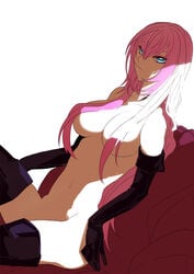 elbow_gloves gloves highres kondoru long_hair megurine_luka naked_thighhighs navel nude sitting solo thighhighs vocaloid