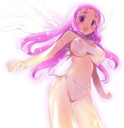 bikini blush breasts dragon_quest dragon_quest_iv erect_nipples female female_only hima large_breasts long_hair medium_breasts open_mouth orifiela pink_eyes pink_hair see-through side-tie_bikini solo swimsuit wet wings