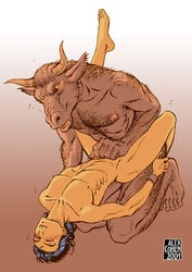 alex_cohen anal arched_back asterion fictional_interracial gay greek_mythology handjob horns human interspecies male male/male male_on_male male_only minotaur monster monster_on_male mythology sex theseus yaoi