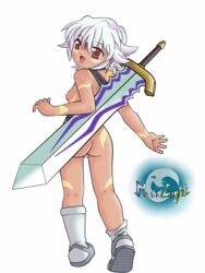 .hack .hack//twilight 1girls 2d ass back_view breasts female female_only human looking_back mostly_nude rena_kunisaki silvermoonlight solo tagme tan_skin white_hair