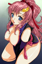 blue_eyes breasts gundam gundam_seed gundam_seed_destiny lacus_clyne long_hair nipples no_panties pink_hair yoko_jyusuke