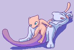 9_6 animated incest mew mewtwo nintendo pixel_art pokemon pokemon_(species) straight_hair