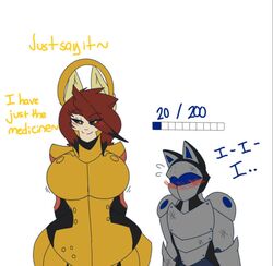 anthro ass breasts cosplay dewwy(dewwydartz) dewwydartz female genji_(cosplay) hourglass_figure huge_breasts maddie(dewwydartz) mercy_(cosplay) overwatch overwatch_2 smug thick_thighs