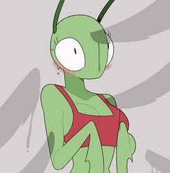 1girls absurd_res antennae anthro anthro_only anthrofied arthropod bare_shoulders big_eyes blush breasts cleavage clothed clothes clothing cockroach embarrassed eyelashes female female_only green_body green_skin hi_res humanoid idolomantises insects mantis medium_breasts midriff non-mammal_breasts penis_shadow shadow shirt solo solo_female tank_top thin_waist topwear wide_eyed