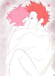 1boy 1boy1girl 1girls closed_eyes eijirou_kirishima embrace embracing fanon_couple female heart holding_partner hugging implied_sex kirimina kissing legs_wrapped_around_partner line_art male male/female mina_ashido my_hero_academia nude on_lap pink_hair red_hair sex straight