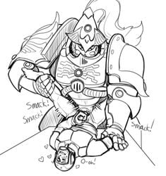 2boys adeptus_custodes anal anal_sex armor astra_militarum big_penis black_and_white clothed clothed_sex gay gay_sex guardsman_(warhammer_40k) heart imperial_guard imperium_of_man large_penis leg_grab leg_lift leg_up lewdbees_(artist) line_art male_focus masked masked_male masturbating_while_penetrated no_pants pinned_arm size_difference text warhammer_(franchise) warhammer_40k yaoi