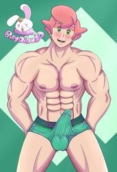 1boy 1male bara big_penis billydibuja blonde_hair bulge erection erection_under_clothes green_underwear male male_only male_underwear milo_(pokemon) muscular muscular_male penis pokemon pokemon_ss solo solo_male testicles underwear