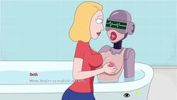 2girls bath bathtub beth_smith big_breasts big_lips_no_eyes blonde_hair breast_grab breasts clothed clothed_female female ferdafs gwendolyn_(rick_and_morty) lipstick long_hair mature_female milf mother multiple_girls nipples older_female open_mouth partially_clothed rick_and_morty rick_and_morty:_a_way_back_home smile yuri