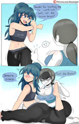 1boy 1girls alternate_hairstyle ass backsack big_ass big_breasts blush bulge byleth_(fire_emblem) byleth_(fire_emblem)_(female) crossover dialogue edit english_text feet female female/male femboy femboy_on_female femboysub femdom fire_emblem fire_emblem:_three_houses genderswap_(ftm) gray_hair green_hair huge_ass huge_bulge jinu male male/female malesub nintendo ponytail rule_63 speech_bubble straight stretching super_smash_bros. sweat sweatdrop tank_top text text_bubble third-party_edit thumbs_up trap white_skin wii_fit wii_fit_trainer workout yoga_pants