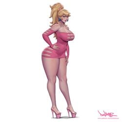 1girls alternate_breast_size bare_legs big_breasts blonde_hair breasts cleavage clothing_cutout dress earrings feet female female_only full_body hair_band hand_on_hip heels high_heels hourglass_figure large_breasts long_hair mario_(series) nintendo open_toe_shoes pink_dress pinkdrawz pinup platform_heels ponytail princess_peach revealing_clothes ring shoes short_dress side_view simple_background slutty_outfit solo solo_focus standing star thick_thighs thighs tied_hair tight_clothing toes voluptuous white_background wide_hips