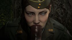 1boy 1girls 3d akatomasu beret blowjob blue_eyes brown_hair call_of_duty call_of_duty_ww2 clothed cock corporal_green dark-skinned_male deepthroat fellatio female fully_clothed hi_res highres interracial looking_at_viewer looking_up military necktie night oral oral_penetration oral_sex outside penis pov pov_eye_contact shirt soldier source_filmmaker tie uniform world_war_2