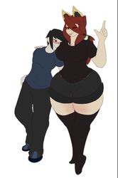 big_breasts black_hair blush boyfriend-girlfriend breasts dewwy(dewwydartz) dewwydartz female hand_over_shoulder hourglass_figure maddie(dewwydartz) thick_thighs wide_hips yellow_eyes