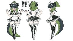 1boy big_ass big_butt blush comfypai femboy glasses green_eyes green_hair green_scales maid maid_uniform male male_only pale-skinned_male pale_skin suggestive thighhighs