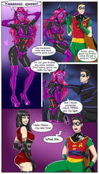 ass_expansion batman batman_(series) batman_(terry_mcginnis) batman_beyond brainwashing breast_expansion corruption dc dc_comics dcau dialogue dick_grayson enemy_conversion futanari gender_transformation hypnosis identity_death inque kittymellow madame_rouge male mtf_transformation possession robin_(dc) robin_(dick_grayson) speech_bubble terry_mcginnis transformation